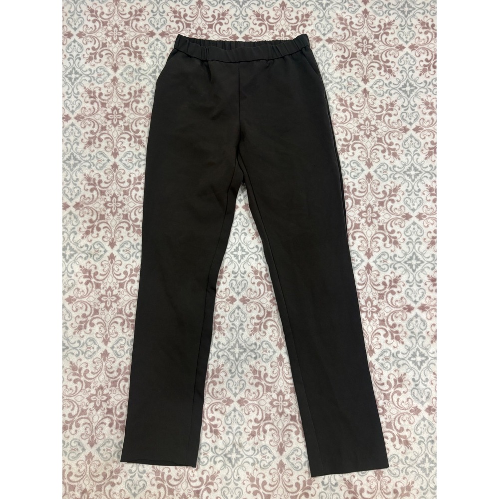 Pure Black Pull On Elastic Waist Straight Leg Trousers Pants Medium USA 6